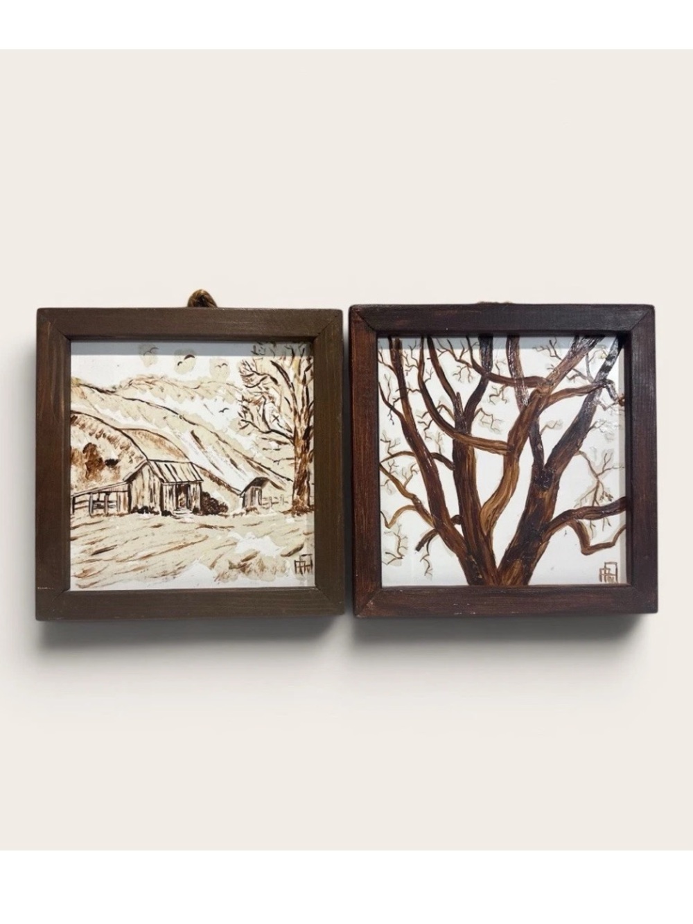 Hand Painted Ceramic Tile Wall Art Set Myrtle Beach SC Van Achthoven Rustic 7x7